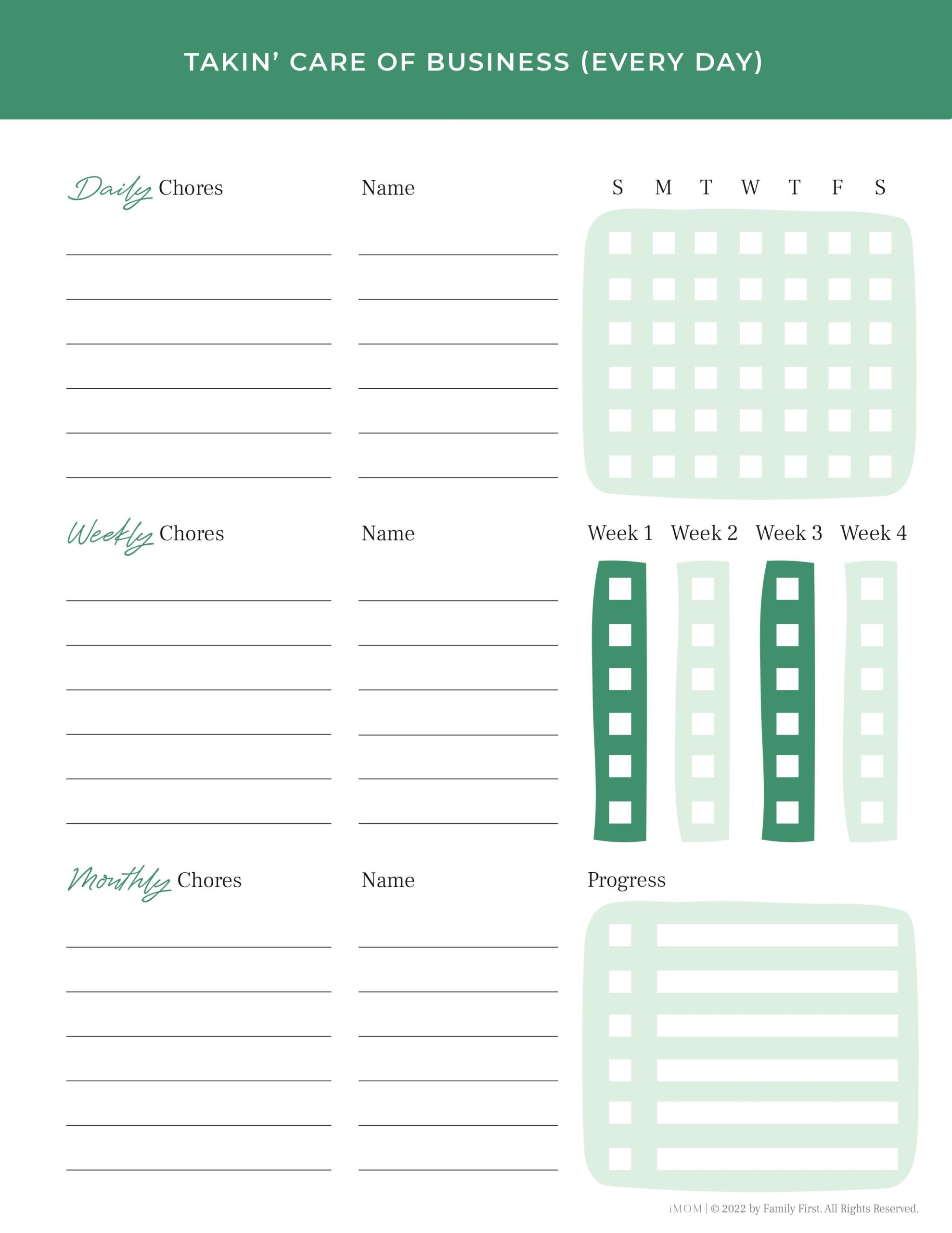 Blank Printable Chore Charts Free