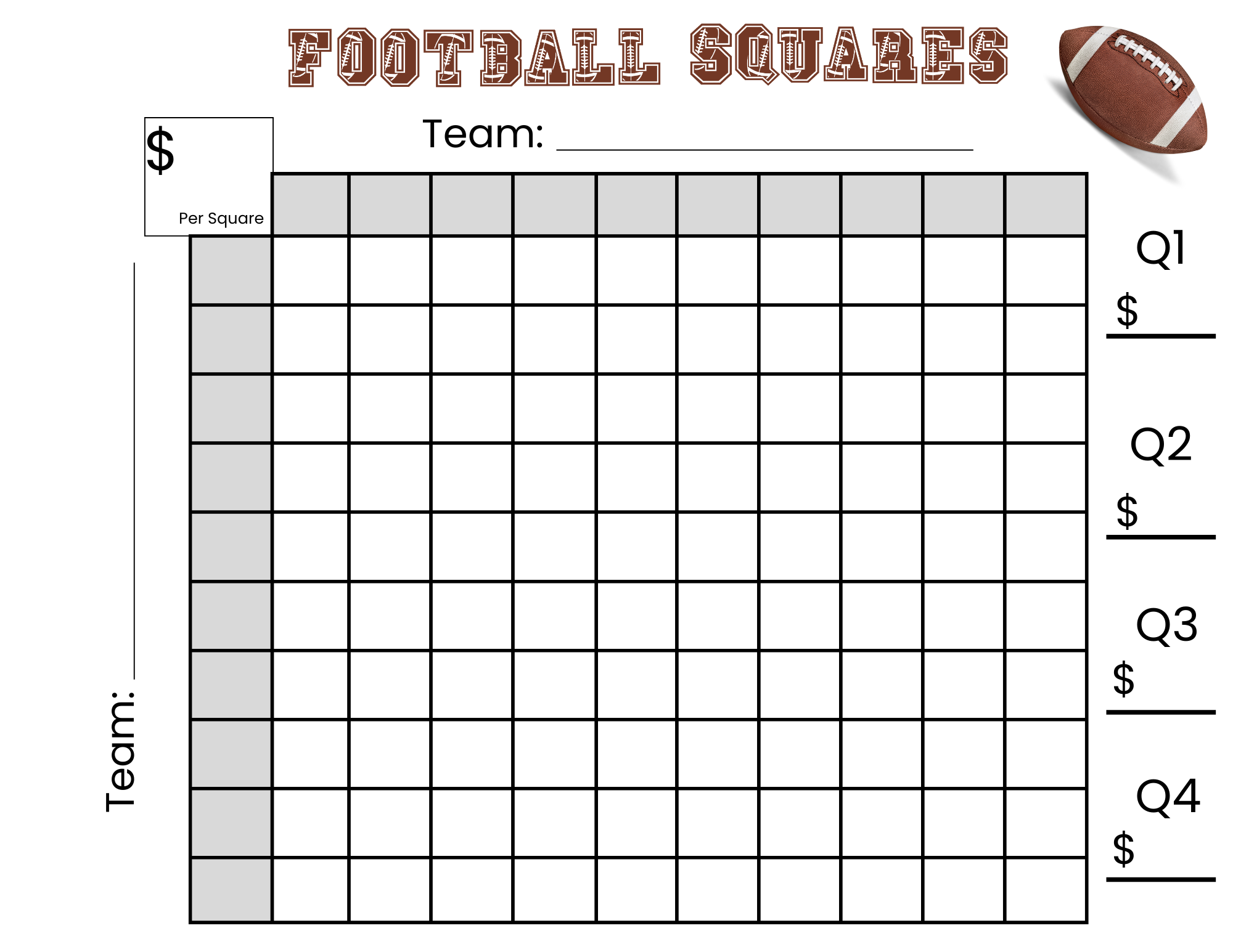 Free Printable Football Squares 100