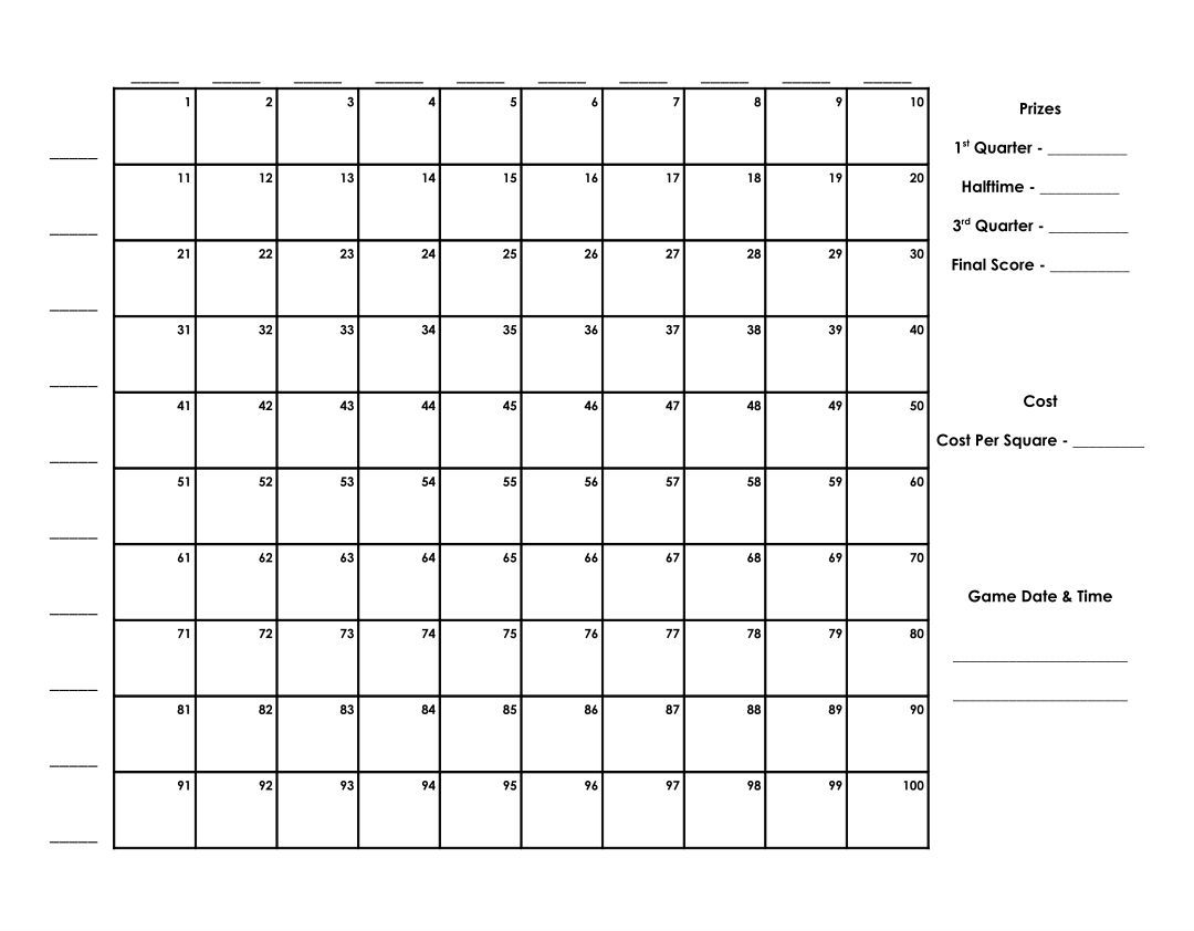 100 Square Football Pool Grid 10 Free PDF Printables Printablee