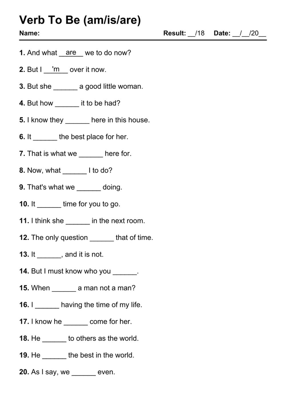 101 Verb To Be PDF Worksheets With Answers 2103 Exercises Grammarism
