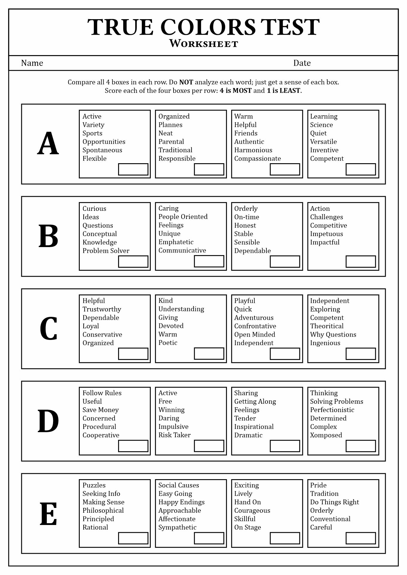 18 Personality Styles Assessment Worksheet