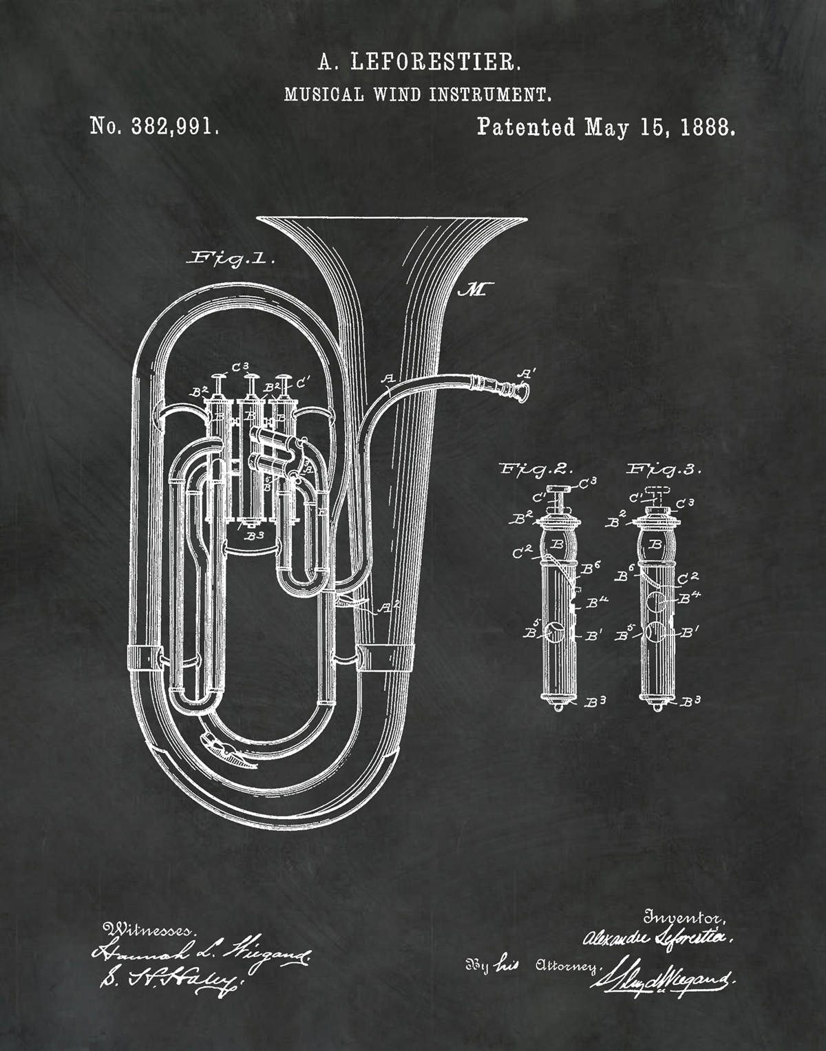 1888 Tuba Patent Print Sousaphone Musical Instrument Brass Instrument Orchestra Art Print Marching Band Art Jazz Band Gift