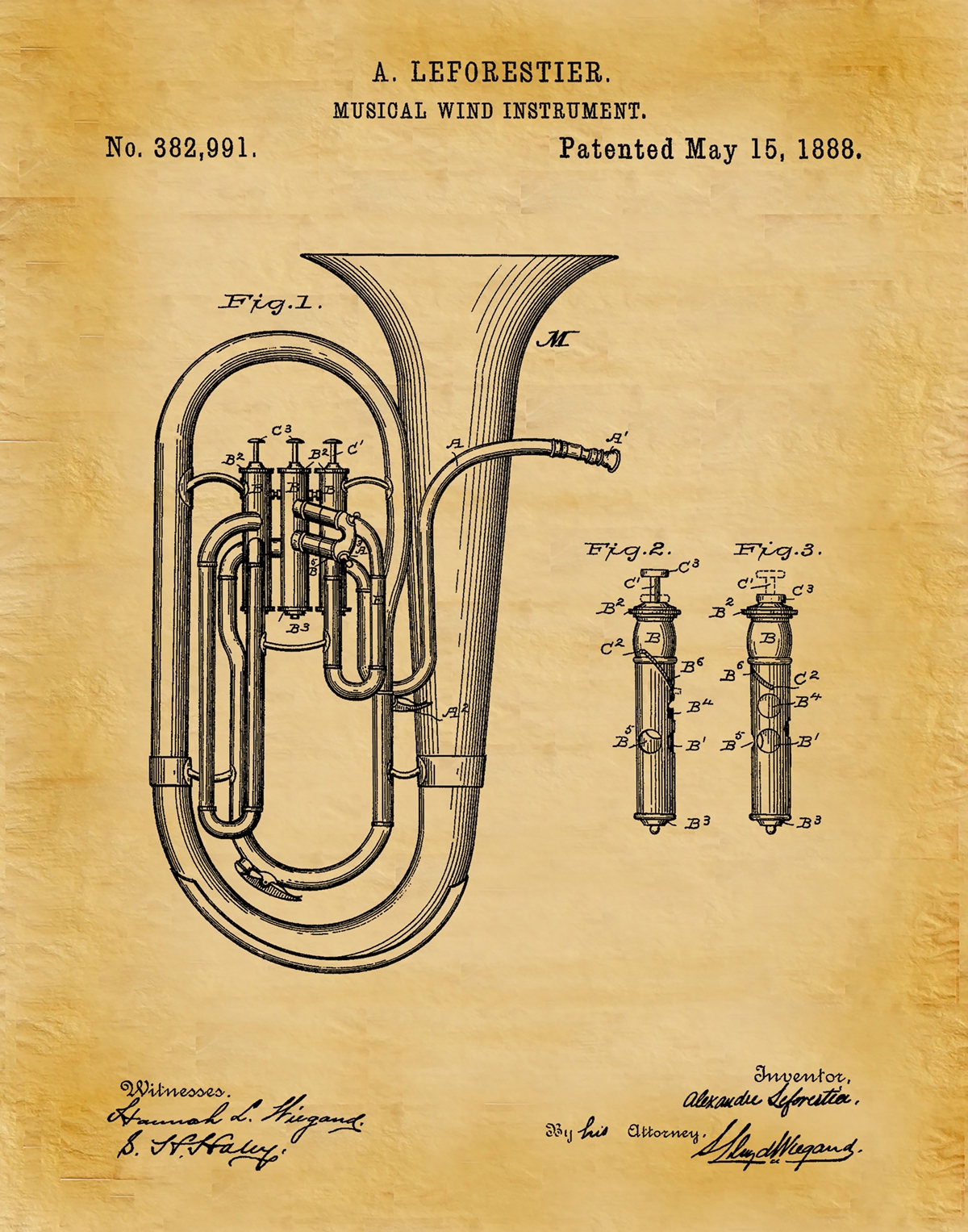 1888 Tuba Patent Print Sousaphone Musical Instrument Brass Instrument Orchestra Art Print Marching Band Art Jazz Band Gift