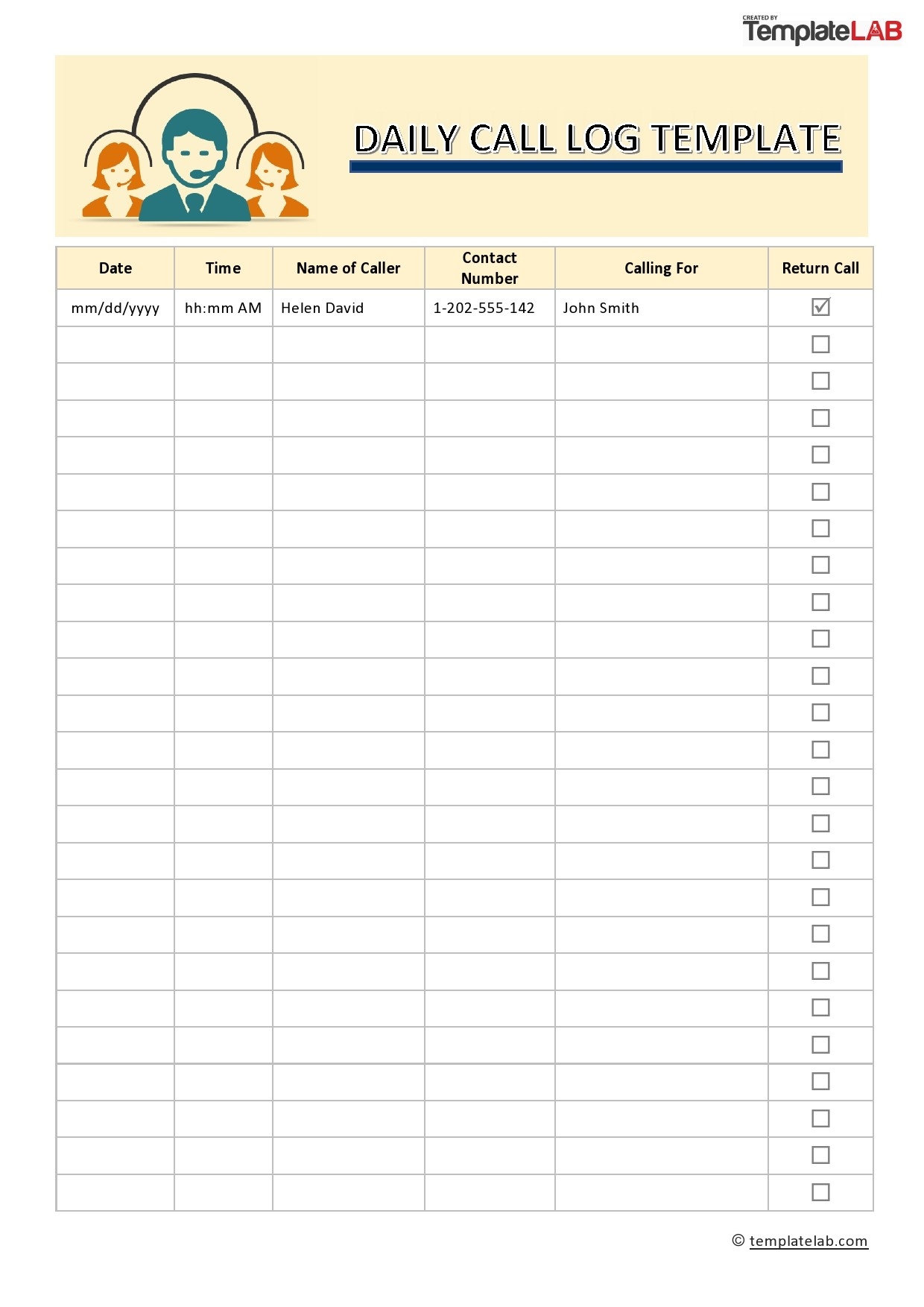 20 Printable Call Log Templates Word Excel PDF TemplateLab
