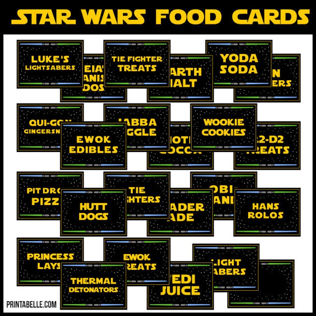 24 Star Wars Printable Party Food Card Labels Prefilled Tented Cards NOT Editable INSTANT DOWNLOAD Pdf Files Etsy