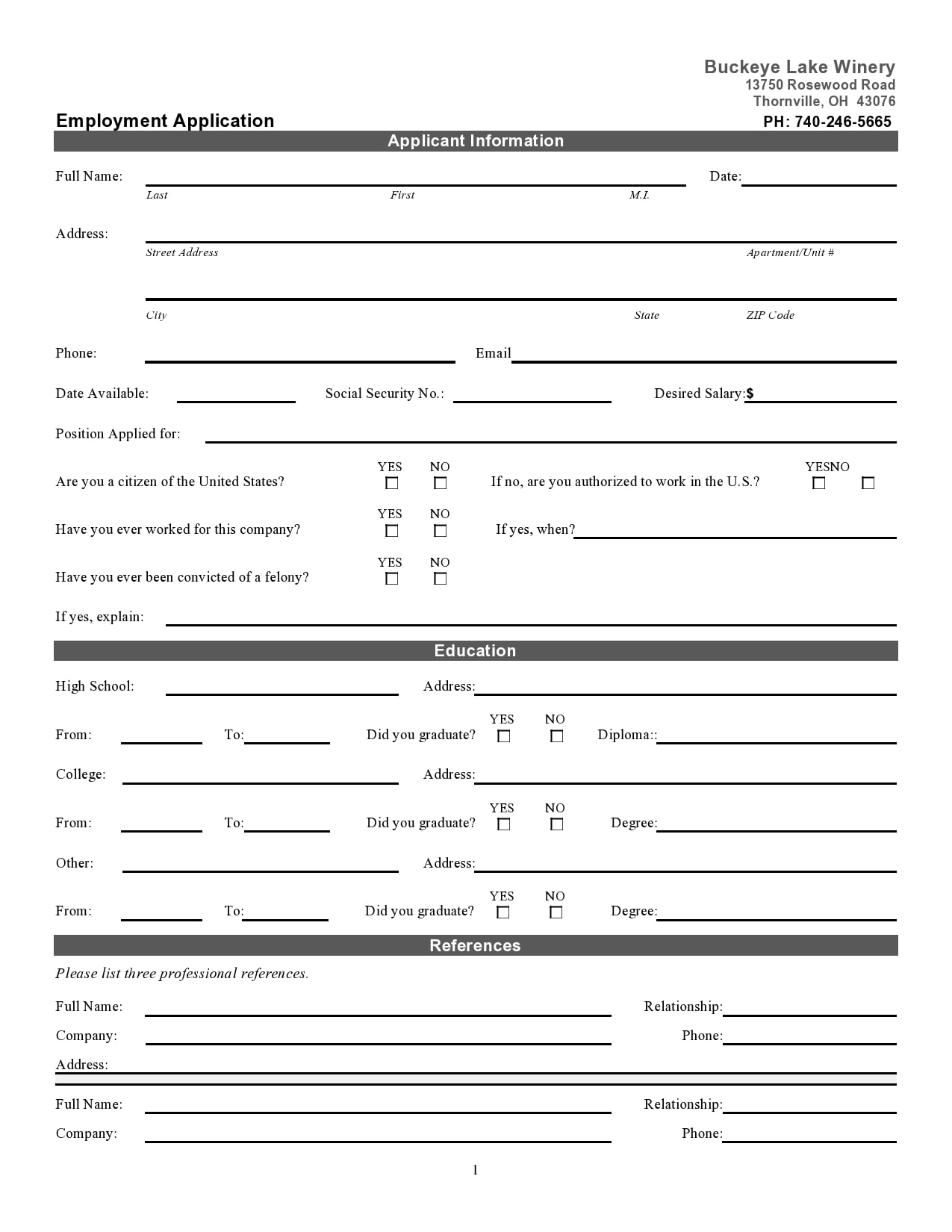 Job Application Forms Free Printable