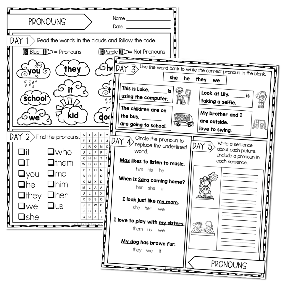 2nd Grade Grammar Worksheets Pronouns Lucky Little Learners