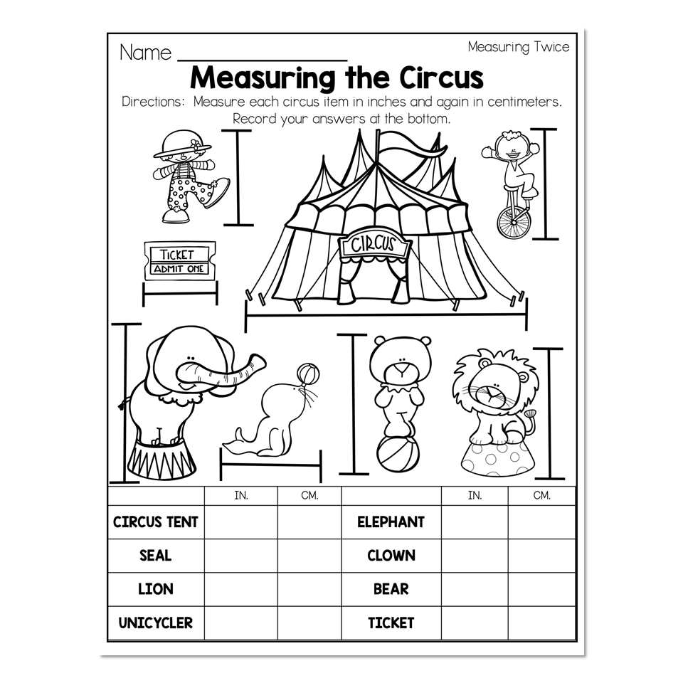 2nd Grade Math Worksheets Measurement Measuring Twice Measuring The Circus Lucky Little Learners