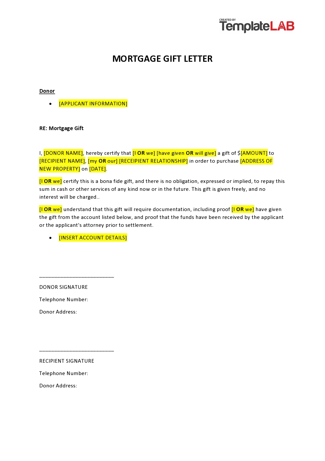 35 Best Gift Letter Templates Word PDF TemplateLab