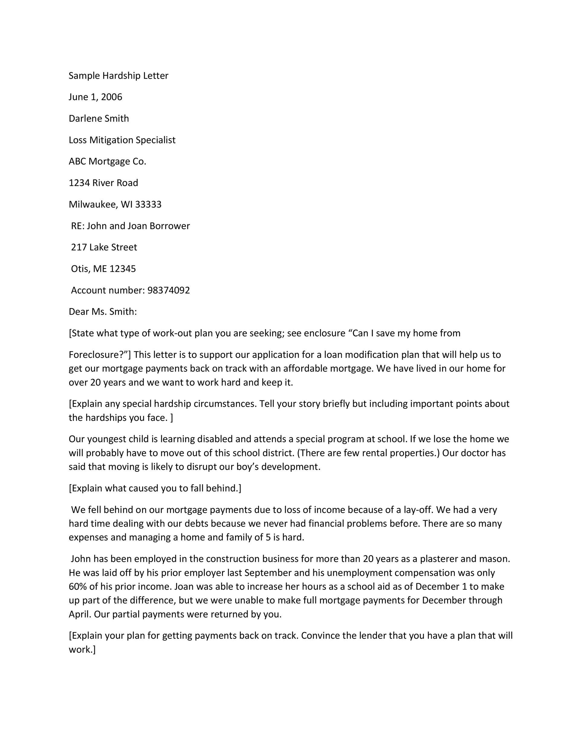 Free Printable Hardship Letter