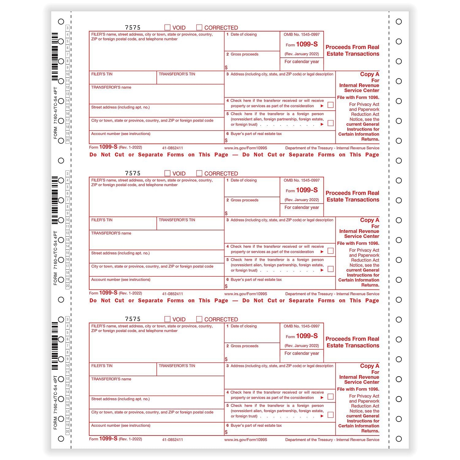 4 Part Carbonless 1099 S Printable Forms 200 Mailers Box 