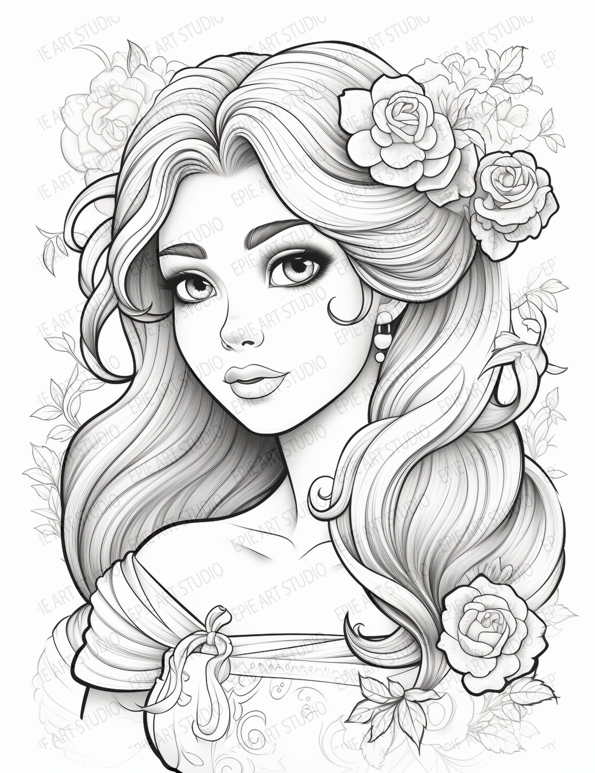 40 Coloring Pages Of Pretty Girls Good For Both Adults And Children Pick The Page You Like And Print It Out Save Money And Paper Etsy