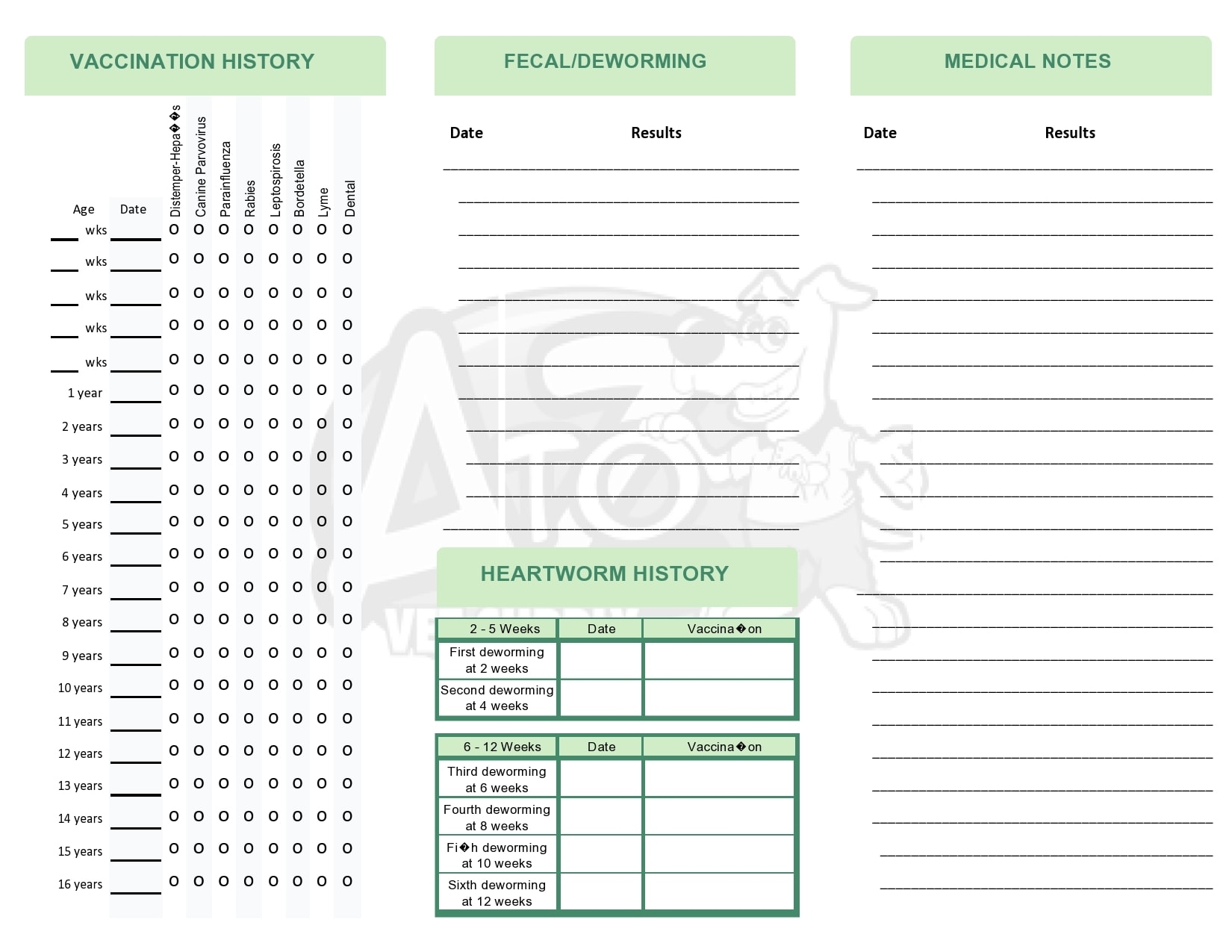 Free Printable Dog Immunization Record