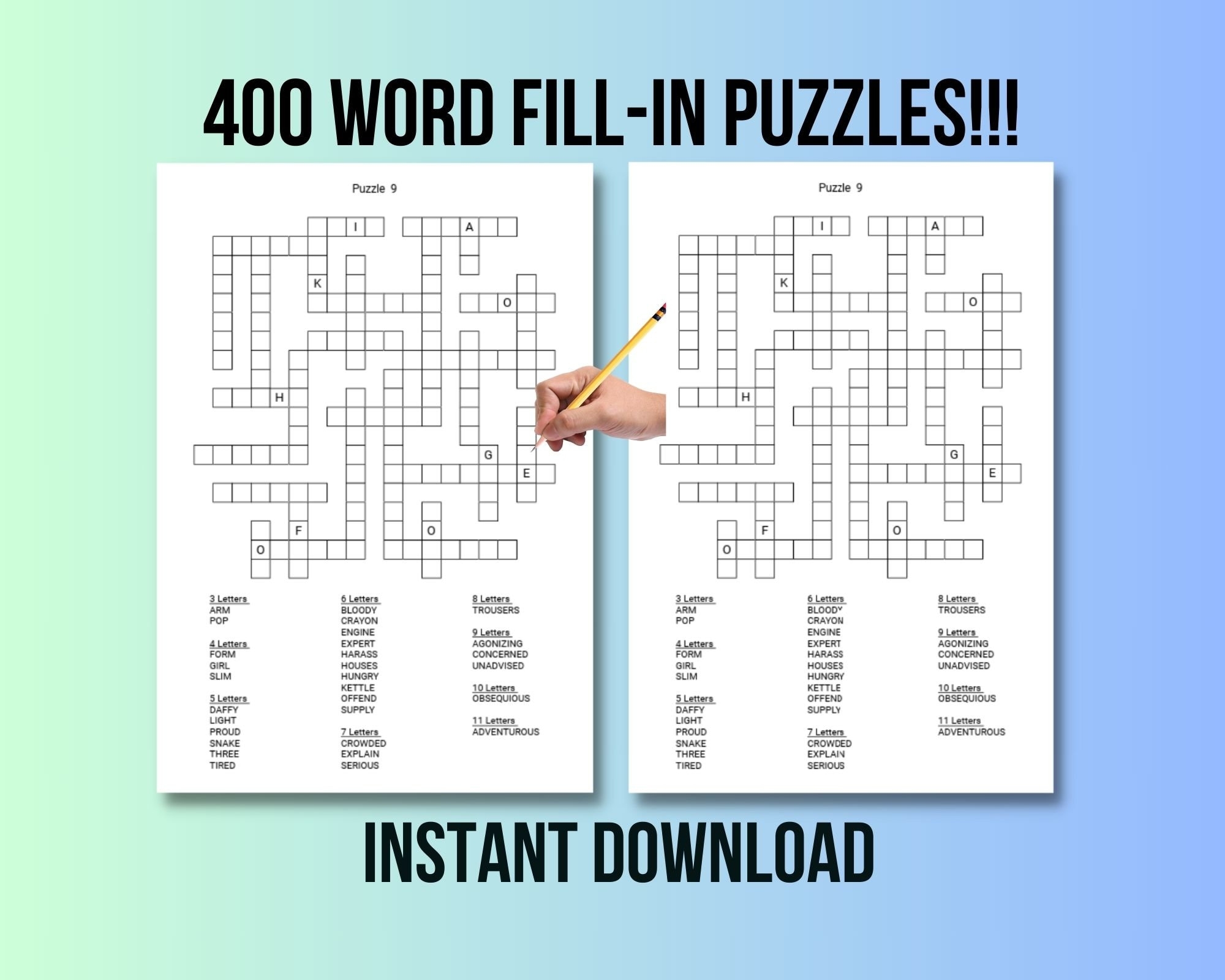 400 Printable Word Fill In Puzzle Pages For Adults Large Print Easy To Read Fill In Word Crossword Puzzles Instant Digital Download Etsy