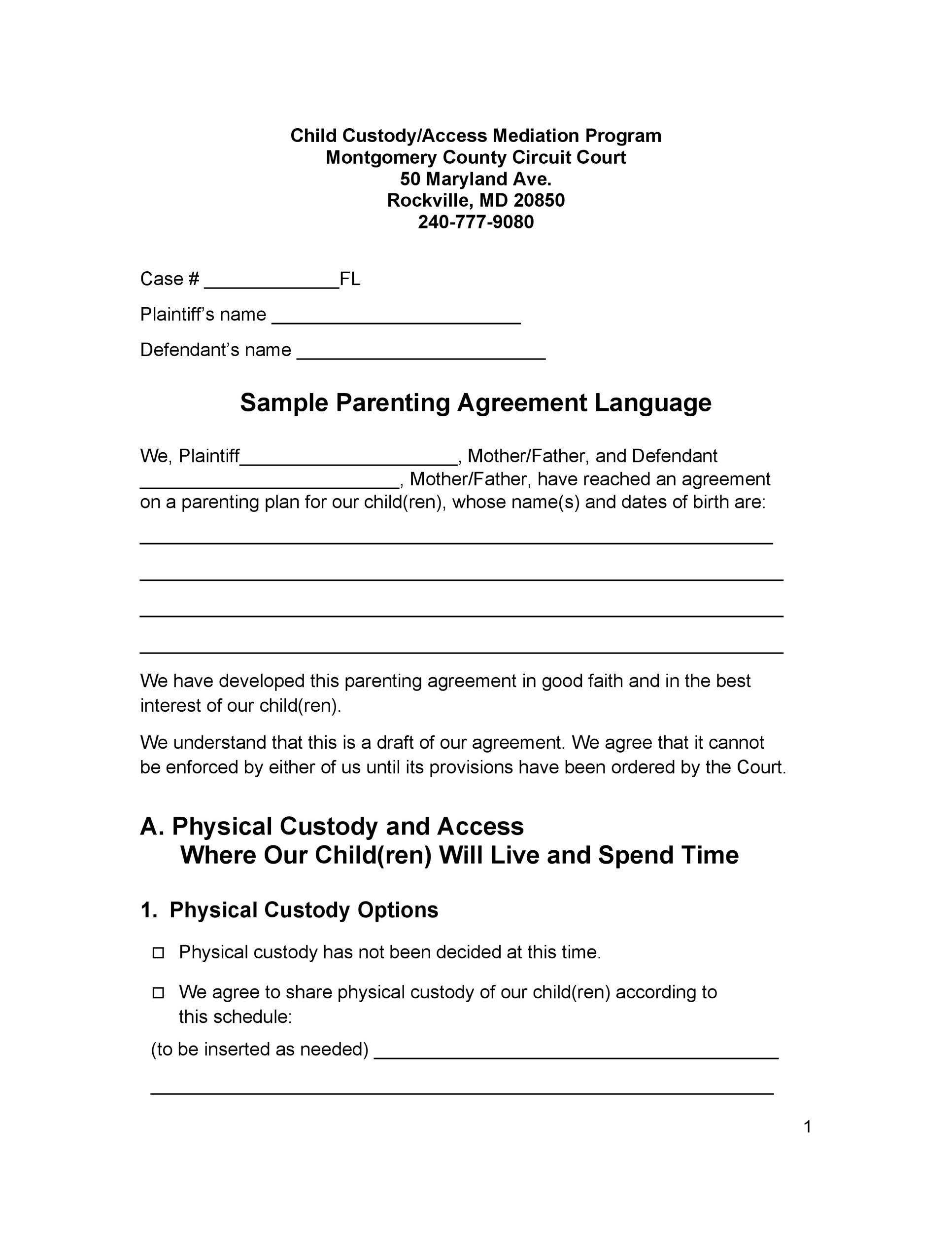 Free Printable Parenting Plan