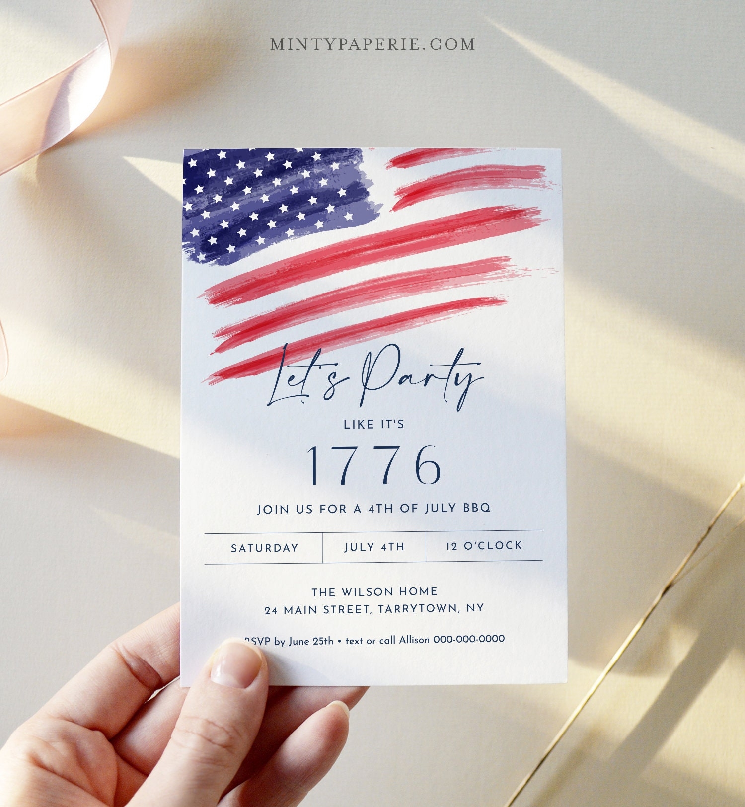 4th Of July Party Invitation Printable Fourth Of July Patriotic BBQ Invite American Flag Evite Editable Template Templett 0037 102IN
