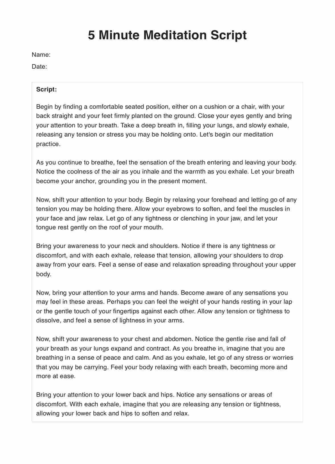 5 Minute Guided Meditation Script Example Free PDF Download