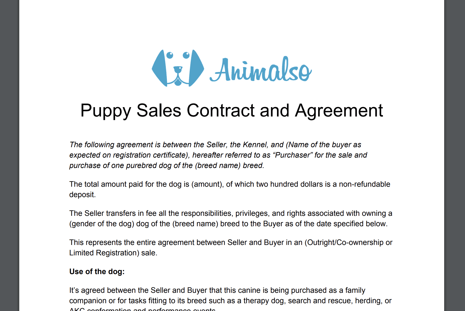 5 Puppy Contract Templates PDF In 2024 Hepper