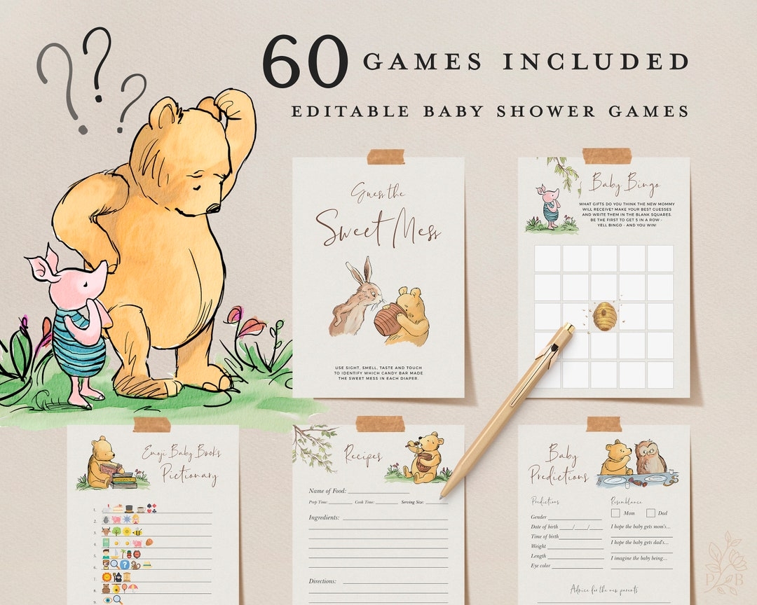 60 POOH Baby Shower Games Editable Winnie the pooh Classic Party Games Download Piglet Owl Kanga Roo Virtual Baby Games Printable DIY Etsy