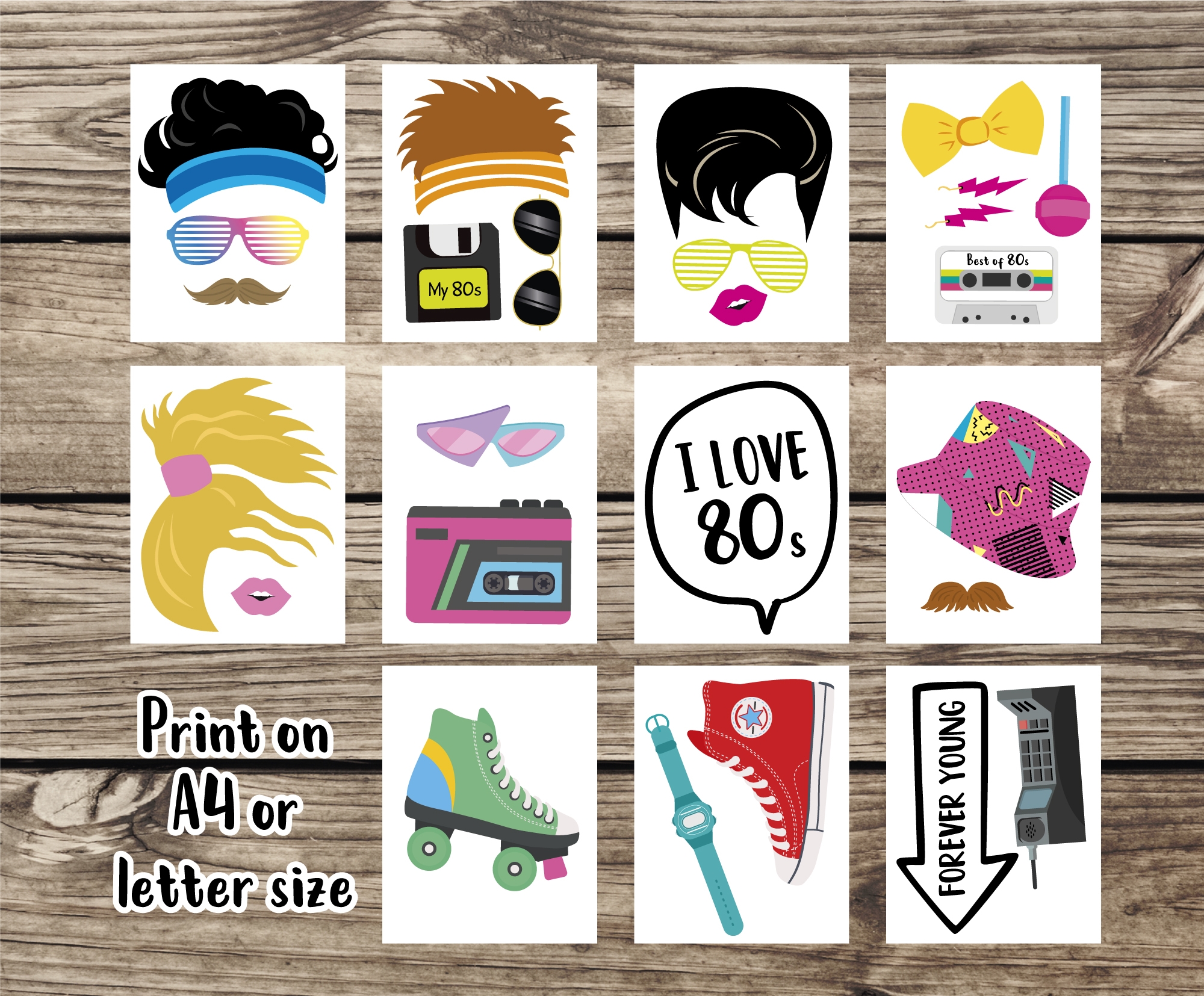 80ties Photo Props Fun Adult Photo Props Printable Photo Inspire Uplift