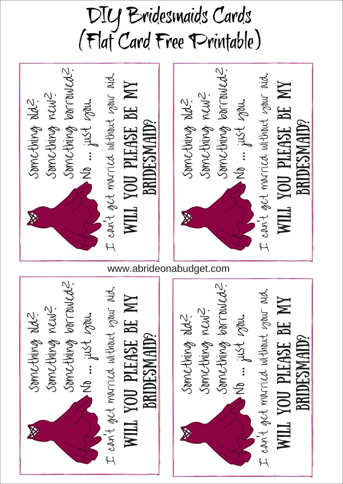 A Bride On A Budget DIY Bridesmaids Cards Plus A Free Printable For Flat And Folded Cards 