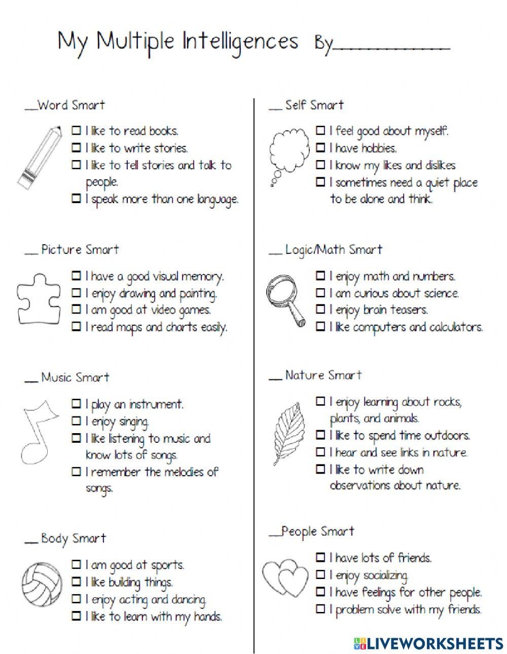 A Multi Intelligent Environment Teaching Intelligence Worksheets Library
