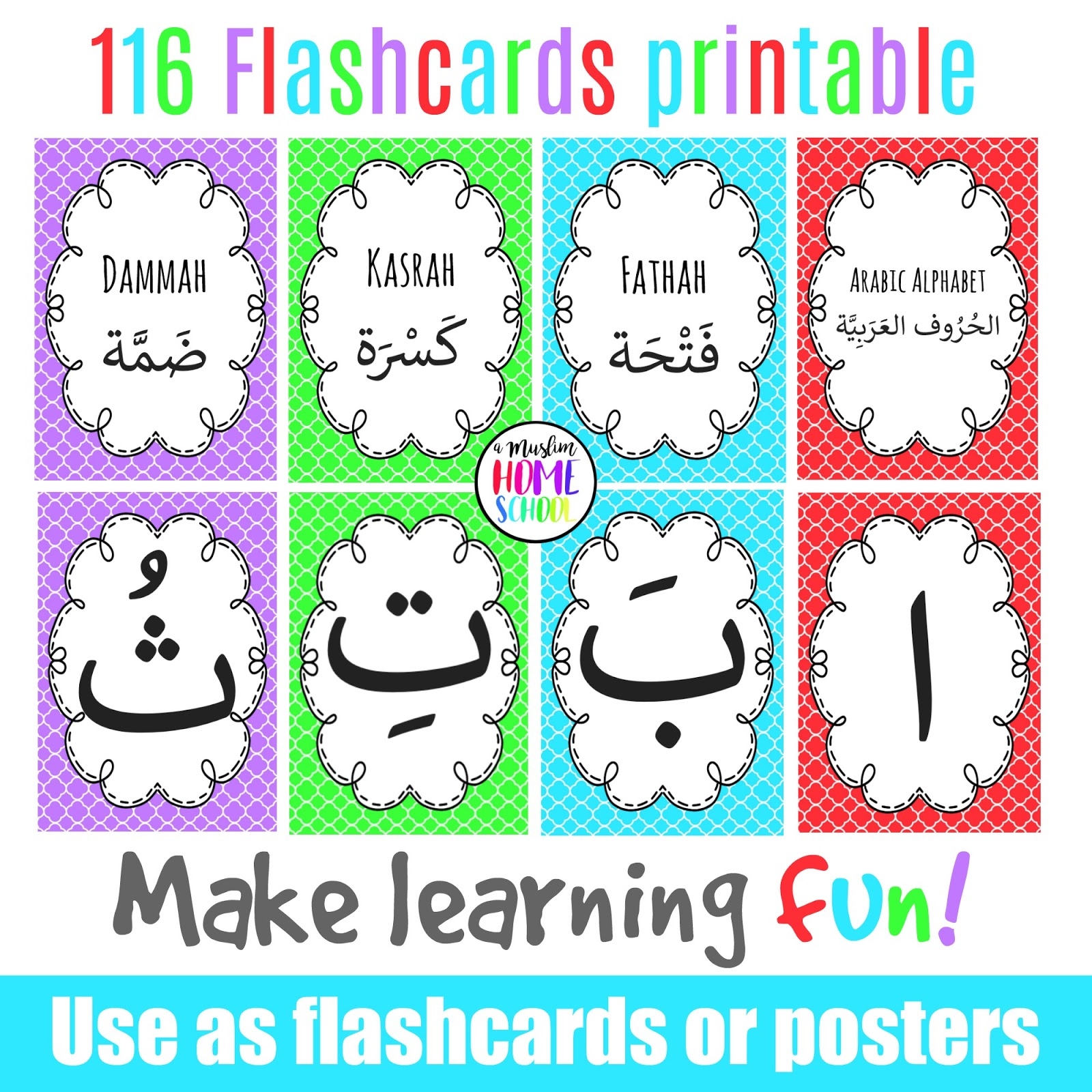 A Muslim Homeschool Printable Arabic Alphabet Flashcard Posters With Harakat 