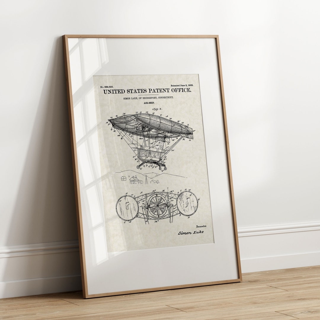 Airship 1908 Free Shipping Large Unframed 8 5x11 Patent Print Etsy