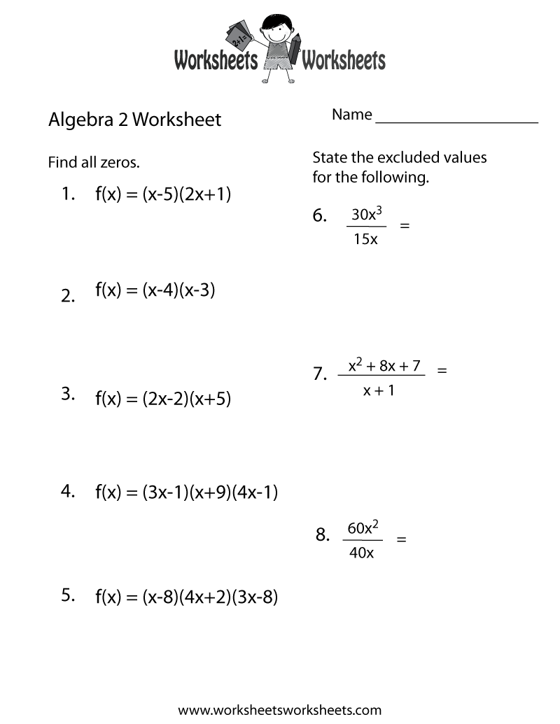 Algebra 2 Practice Worksheet Worksheets Worksheets