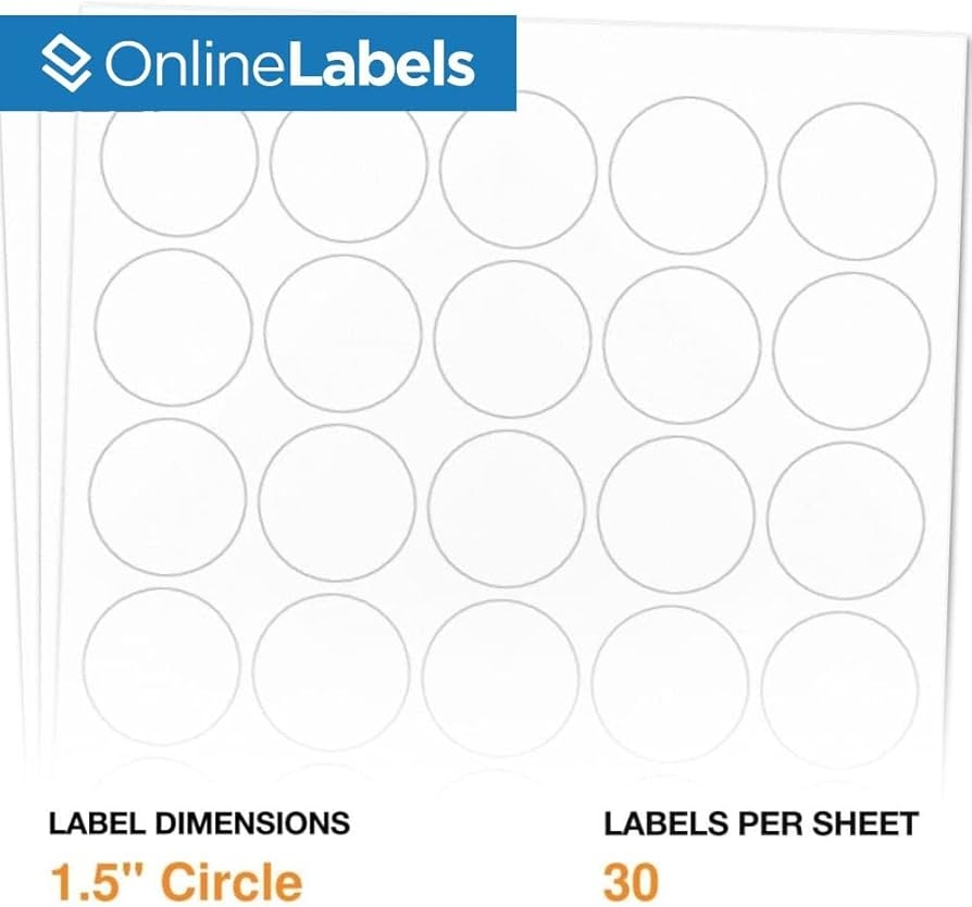 Amazon 1 5 Round Labels Permanent Adhesive White Matte Great For Lid Labels Warning Stickers And More Pack Of 3 000 Circle Stickers 100 Sheets Inkjet Laser Printer OL2088WX OnlineLabels Office Products