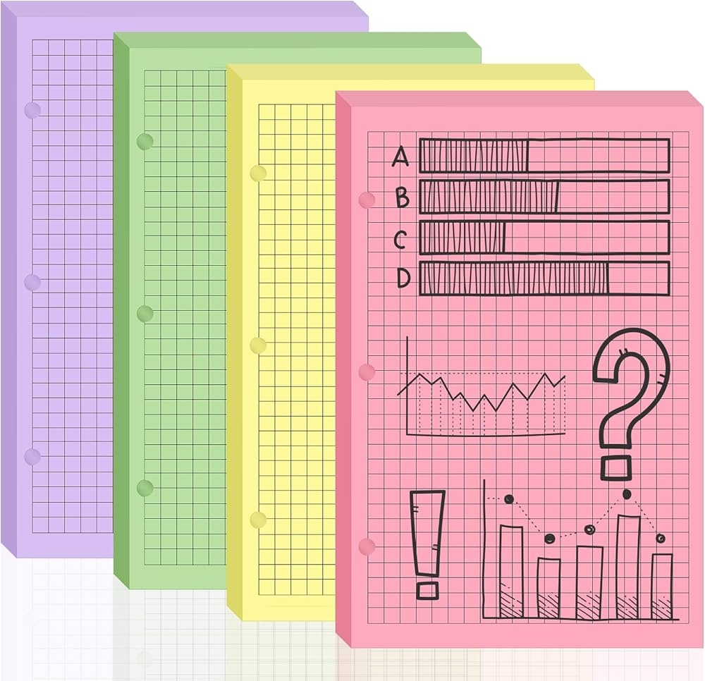 Amazon 100 Sheet Half Letter Graph Paper Refill 3 Hole Punch 5 1 2 X 8 1 2 College Ruled Grid Paper Pad Math Graph Paper Pad Colored Mini Binder Paper Planner Inserts Fits 3