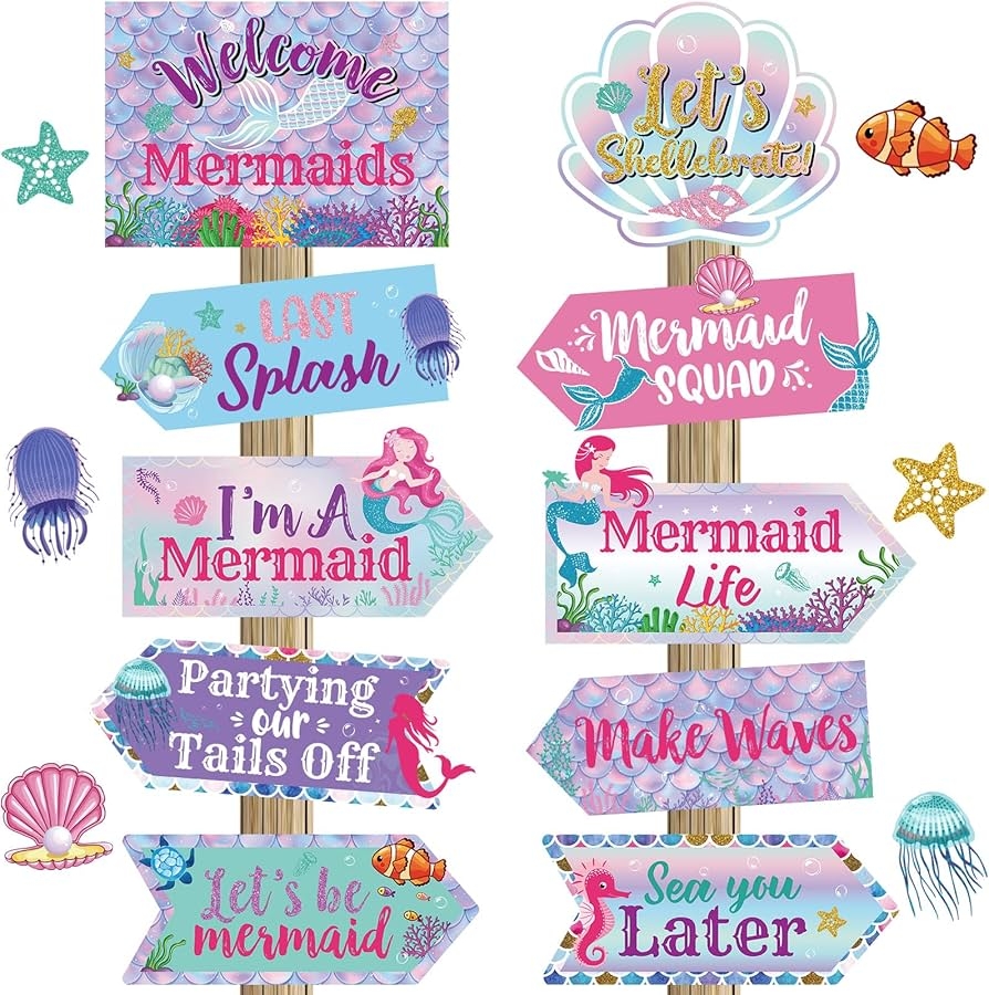 Amazon 20 Pieces Mermaid Birthday Party Decorations Ocean Mermaid Party Sign Mermaid Themed Birthday Decorations Welcome Birthday Party Sign For Party Supplies Home Decor Photo Booth Props Home Kitchen