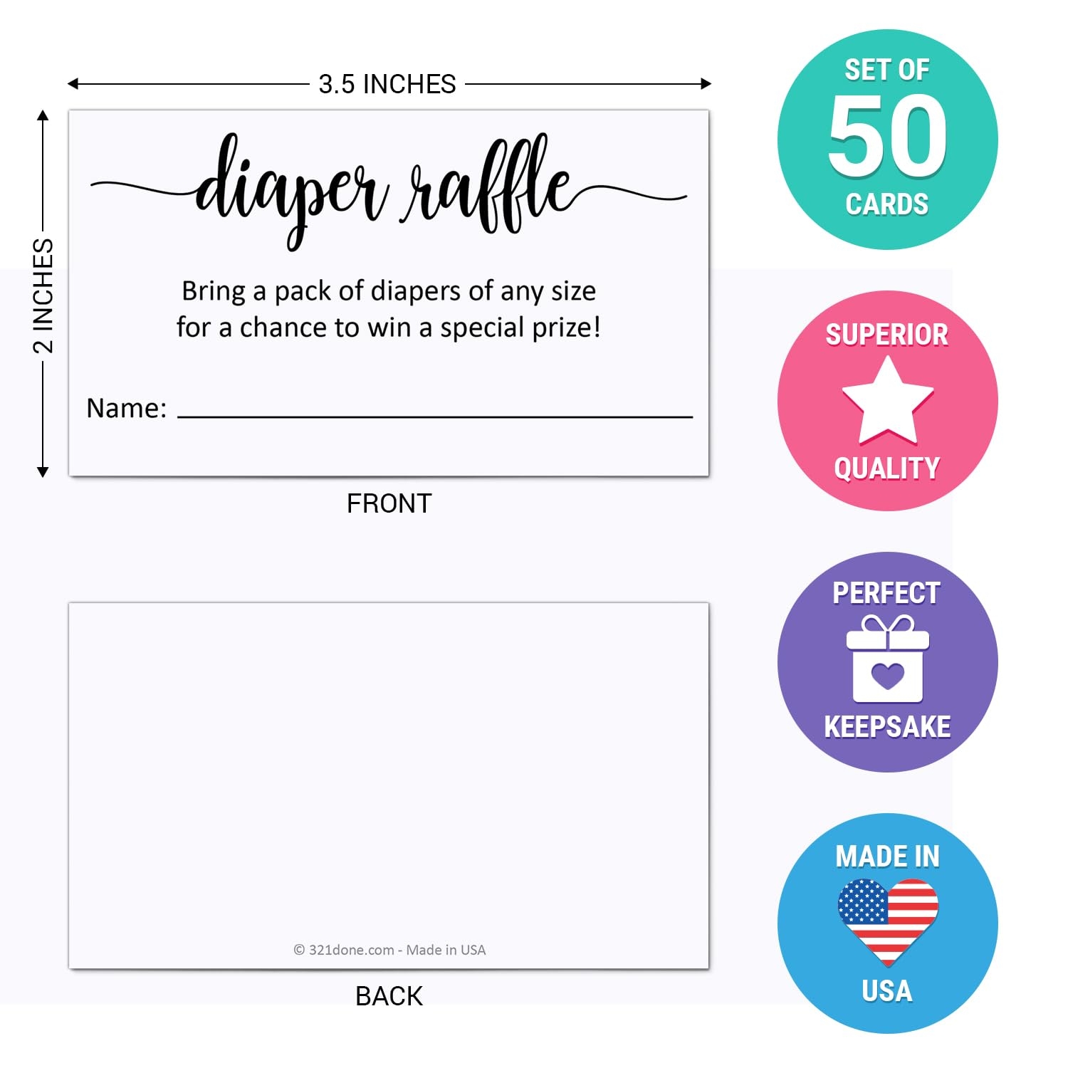 Amazon 321Done Diaper Raffle Tickets Made In USA 3 5x2 White With Name Line Baby Shower Game Enter To Win Drawing Prize Small Set Of 50 Arts Crafts Sewing