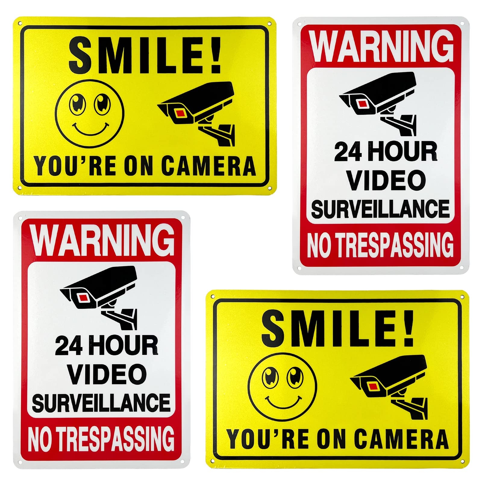 Amazon 4 Pack Smile You re On Camera Warning Signs 24 Hour Video Surveillance Sign Waterproof Rust Free Security Warning Signs For Outdoor Yard Indoor Business Industrial Scientific