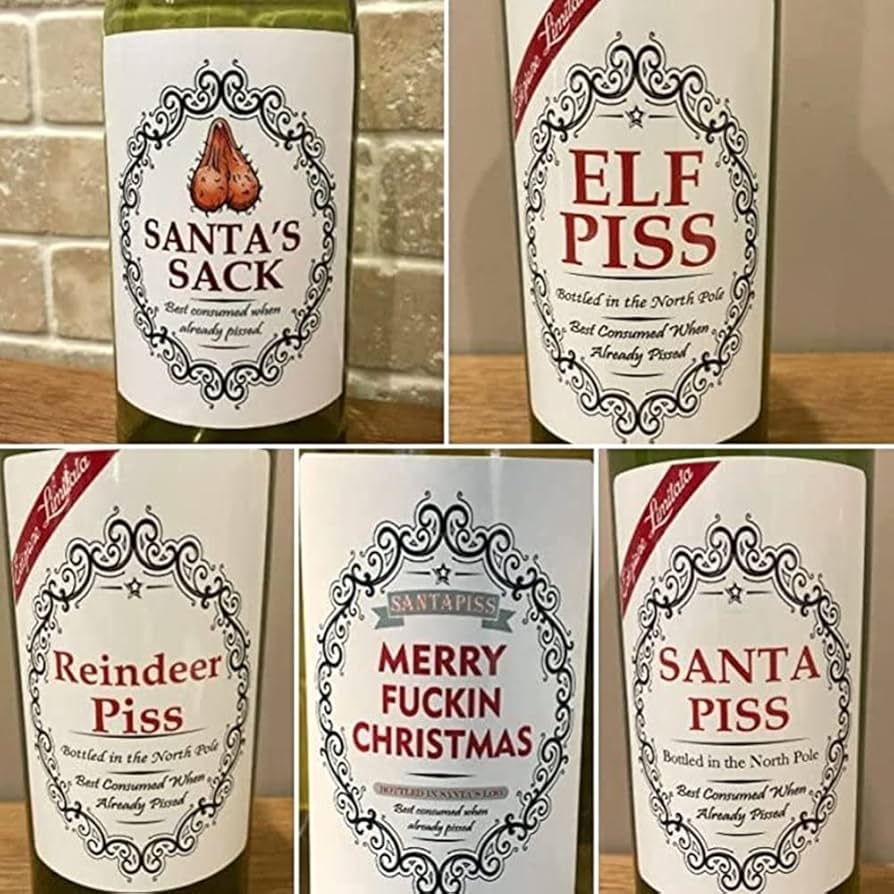 Amazon 5Pcs 1Set Funny Christmas Wine Labels For Bottles Christmas Wine Bottle Label Stickers Personalized Wine Bottle Labels Novelty Joke Bottle Labels Funny Joke Happily Wine Bottle Label Home Kitchen