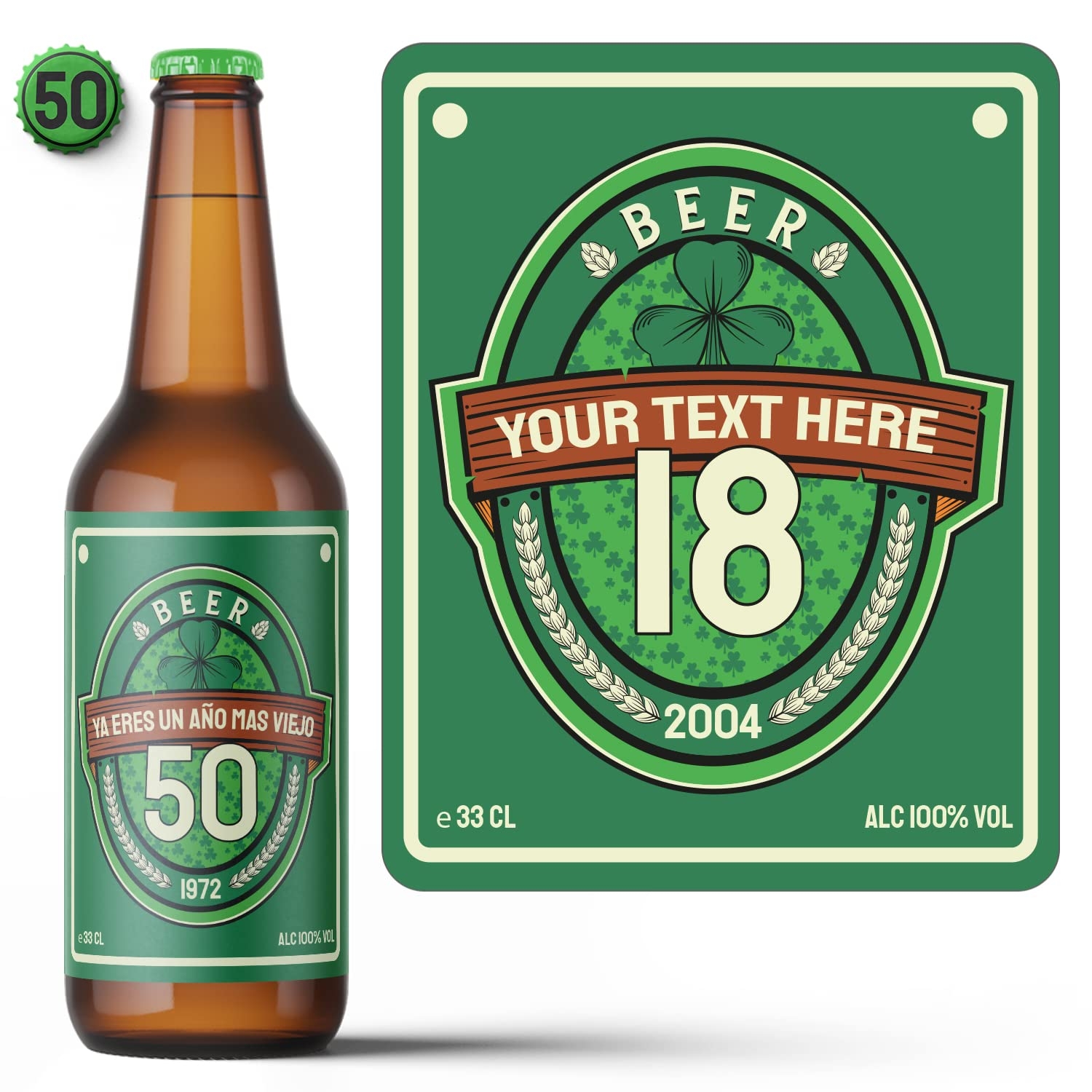 Amazon 6 X Beer Bottle Labels Personalized Birthday Text Irish Pub Stickers With Customizable Age And Text Round Stopper Sticker Water And Ice Resistant Stickers Home Kitchen