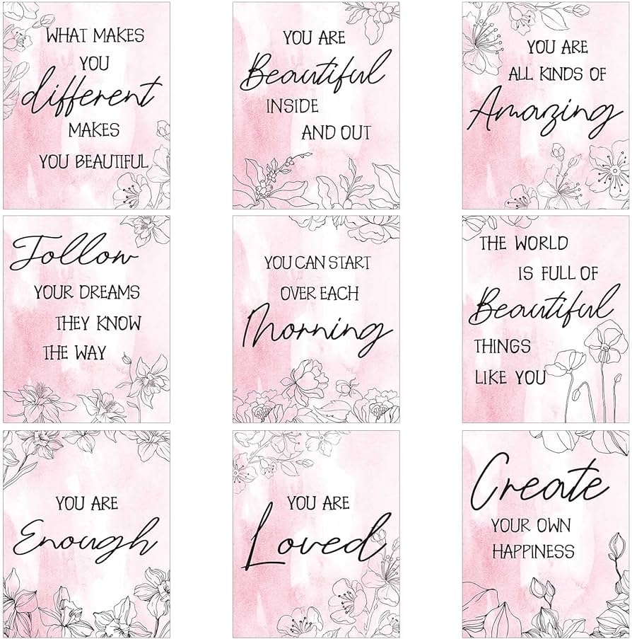 Amazon 9 Pieces Inspirational Wall Decor Pink Floral Modern Art Motivational Pink Wall Decor Room Decor For Women Quote Wall Art Poster For Teen Girl Nursery Bedroom Bathroom Pictures 8 X 10