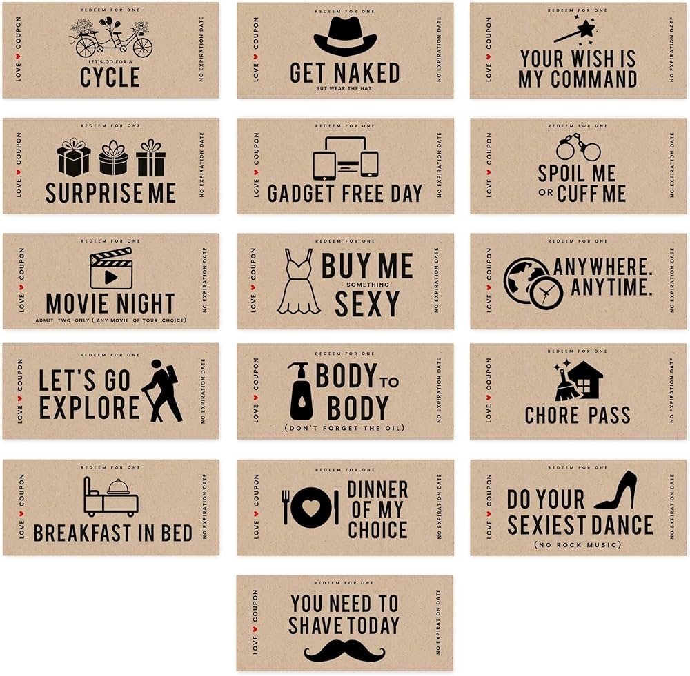 Amazon Andaz Press Kraft Brown Love Coupons For Him Her Husband Wife Boyfriend Girlfriend Couples Unique Funny Romantic Valentines Day Anniversary Naughty Sexy I Owe You Voucher Cards 16 Pack Office