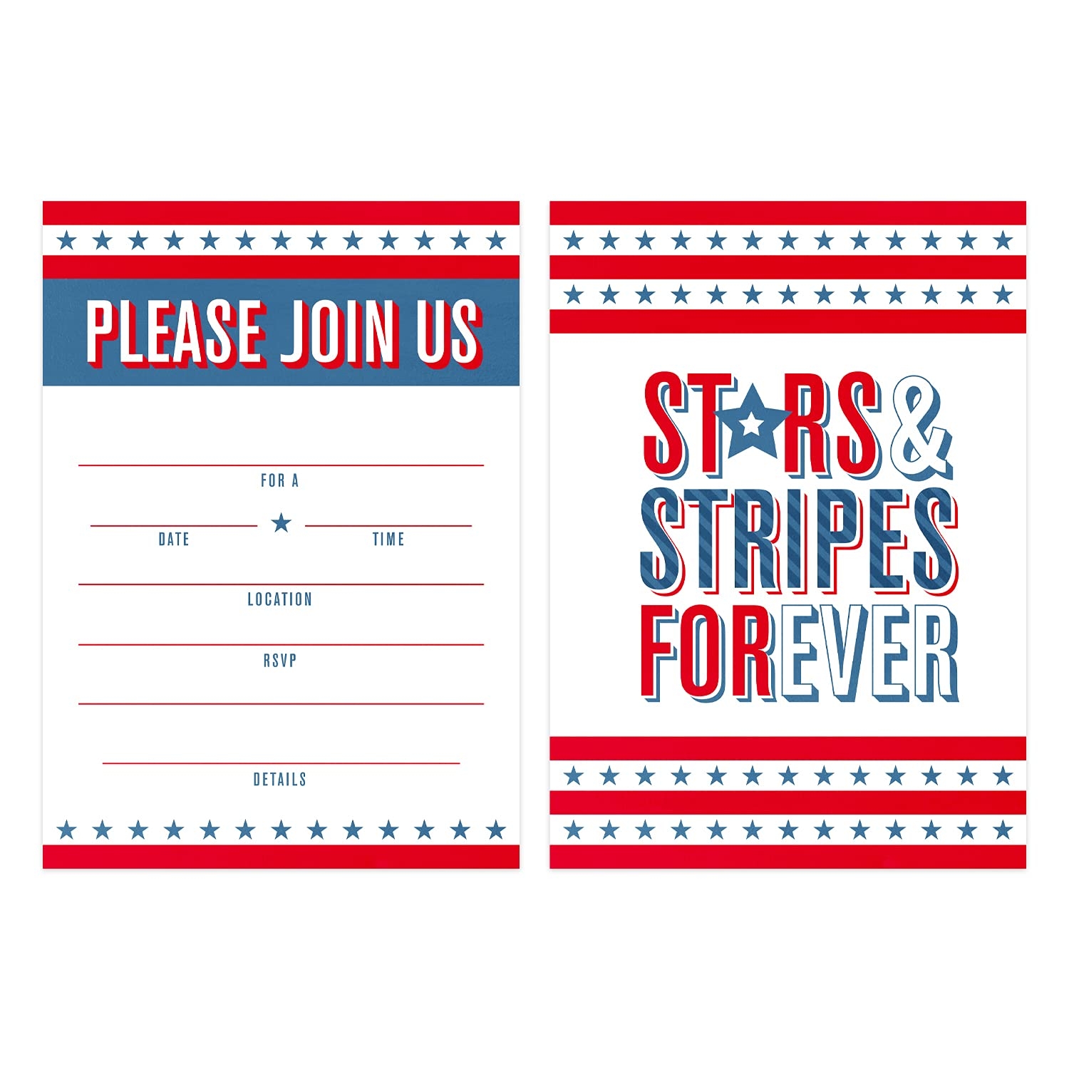 Amazon Canopy Street Patriotic 4th Of July Party Invitation 25 Fill In The Blank Red White Blue Themed Event Invites With Envelopes 5 X 7 Independence Day Invitations Made In