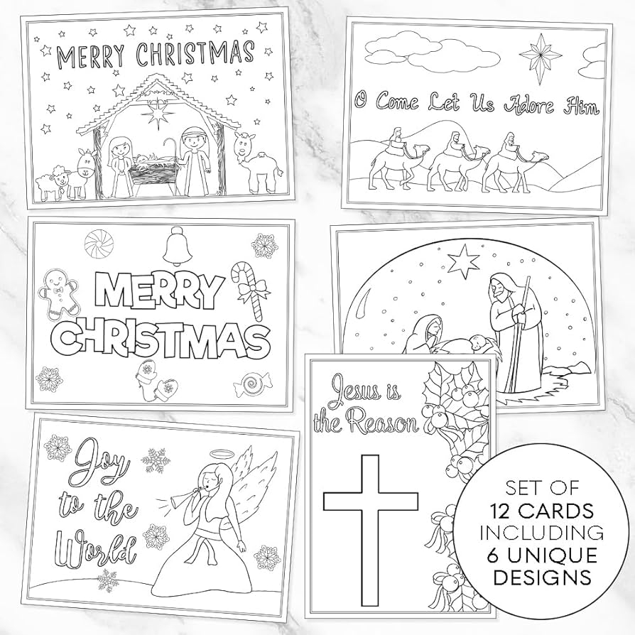 Amazon Christmas Coloring Greeting Cards Holiday Greetings Jesus Is The Reason Christian Religious Coloring Pages Cards Bible Flat Cards Kids Adult DIY Crafts Grandchildren Assortment Pack 12 Count Office Products
