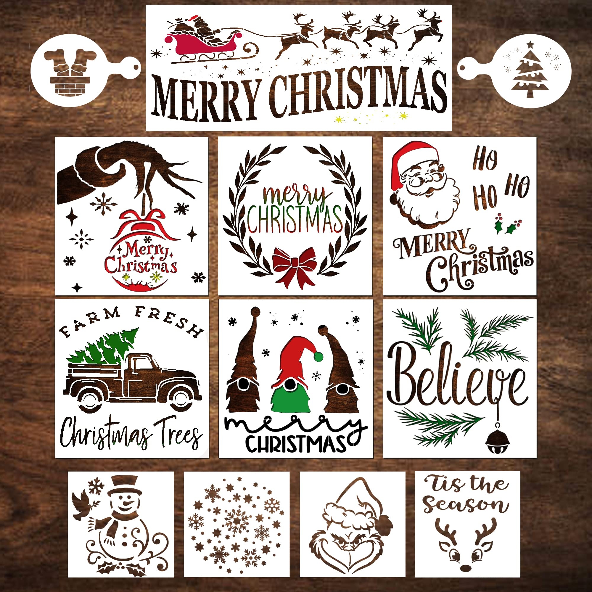 Amazon Christmas Stencils For Painting On Wood Large Merry Christmas Stencils For Crafts Set Includes Gnome Snowflakes DIY Holiday Stencils Reusable For Signs Canvas Windows Cookies 