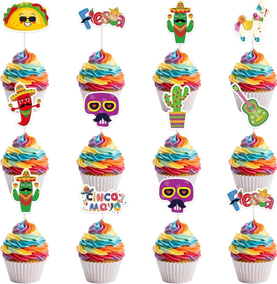 Amazon Fiesta Cupcake Toppers Cinco De Mayo Decorations Mexican Fiesta Party Favor Supplies 36Pcs Grocery Gourmet Food