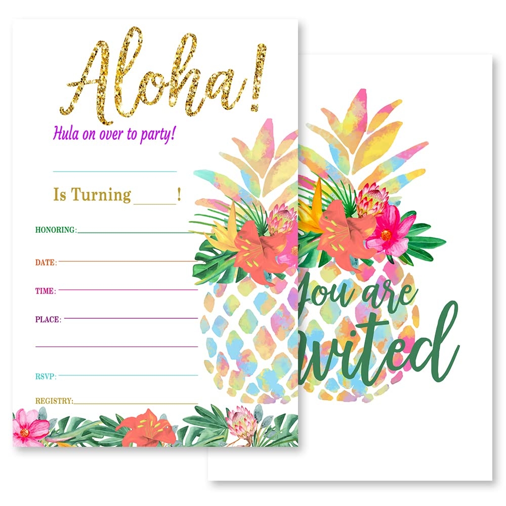 Amazon Grace Yonks Pineapple Birthday Invitation Tropical Party Invite Luau Hawaiian Invitation 20 Invitations And Envelopes Pool Birthday Party Invitations Pool Birthday Party Supplies 027 Home Kitchen