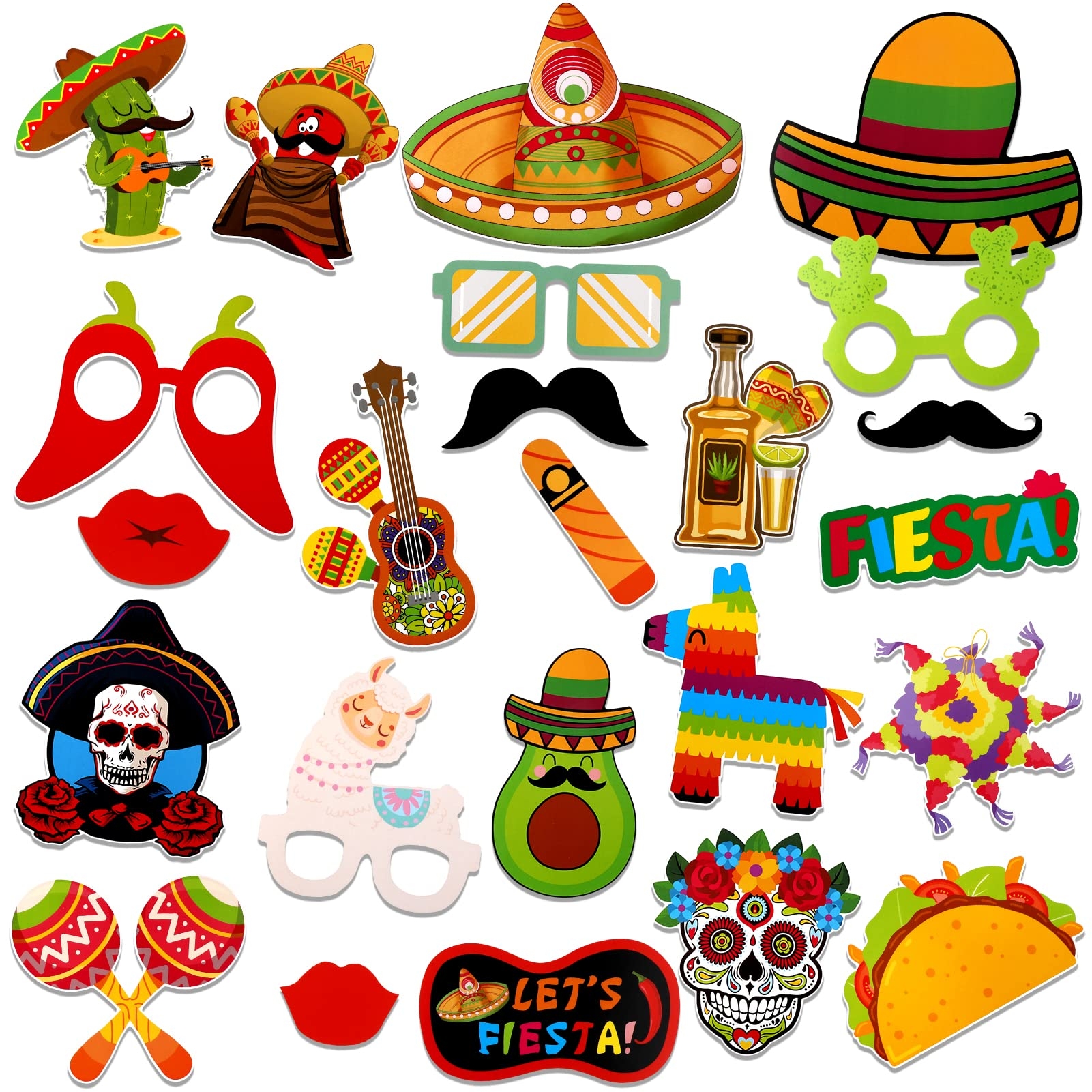 Amazon HOWAF Fiesta Photo Booth Props Mexican Taco Party Decorations Set Cactus Peppers Sombrero Selfie Props For Cinco De Mayo Party Birthday Mexican Carnival Decoration Supplies 24 Pieces Home Kitchen