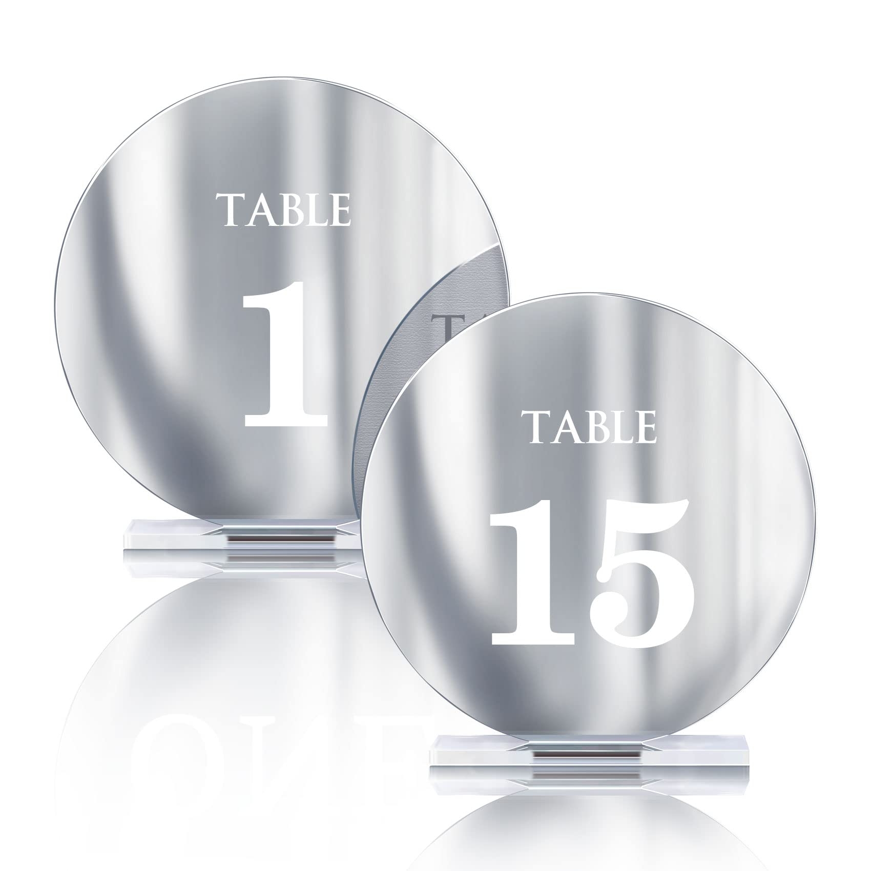 Amazon HZGUEOSTB Acrylic Wedding Table Numbers 1 15 With Stands 4 8 Round Mirror Silver Table Number Signs And Holders For Wedding Reception Party Event Centerpiece Decoration Silver 1 15 Home Kitchen