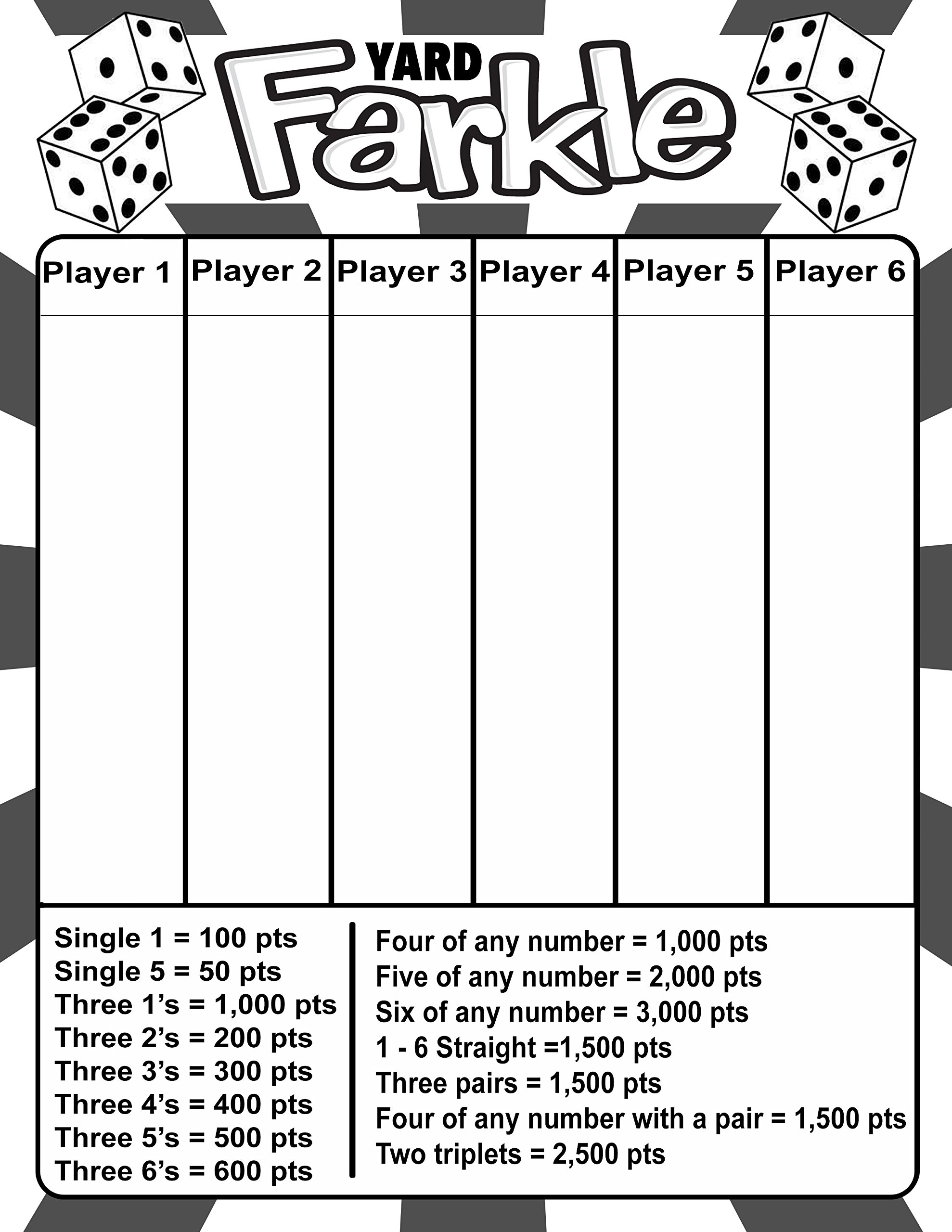 Amazon Laminated Yard Farkle Scorecard With Instructions For Large Outdoor Dice Toys Games