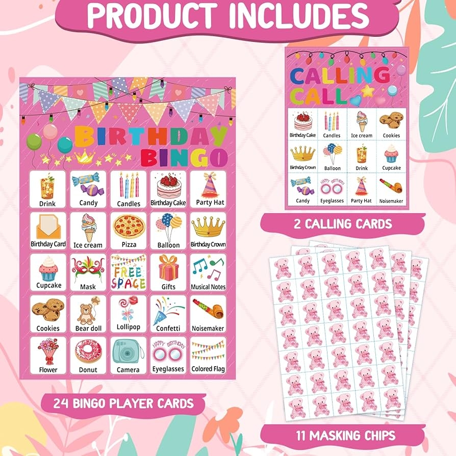 Amazon Leezead Birthday Bingo Game For Boys Girls Adults 24 Players Birthday Bingo Cards Birthday Party Supplies Fun Birthday Party Bingo Game For School Classroom Family Birthday Holiday Party Activities Toys