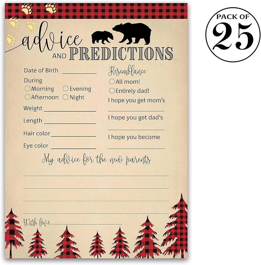Amazon LUMBERJACK Prediction And Advice Cards Pack Of 25 Country Buffalo Plaid Rustic BOY Baby Shower Games New Parents Mommy Daddy Message Couples Coed Shower Activity Keepsake Book G805 PDAV Home 