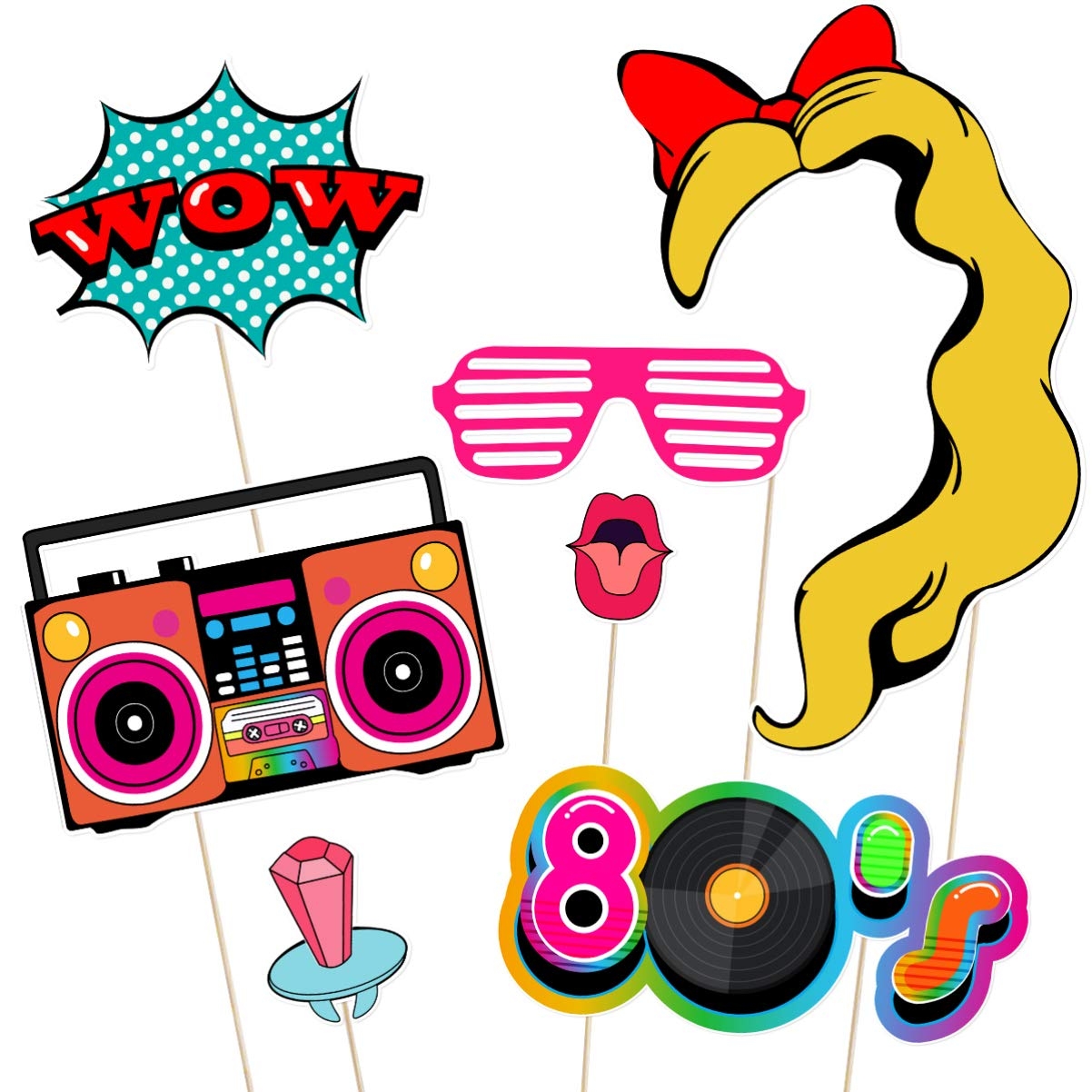 Amazon LUOEM 80s Party Photo Booth Props Funny Birthday Party Photo Booth Props With Wooden Sticks 21 Count Creative Party Decoration Supplies Home Kitchen