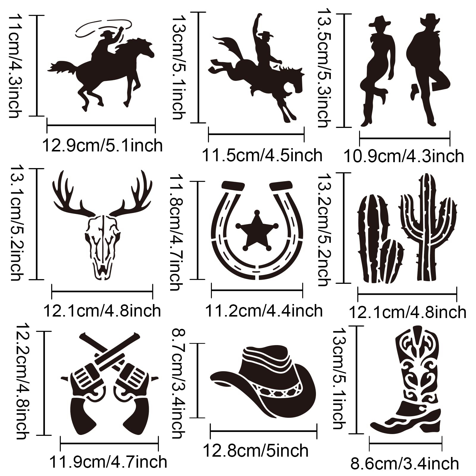 Amazon MAYJOYDIY 9PCS Western Cowboy Stencil 6 6inch Cowboy Boots Hat Cactus Cowboy Cowgirl Stencil Reusable Hollow Out Drawing Template For Painting DIY Gifts Crafts Wood Furniture Wall Decor Arts Crafts